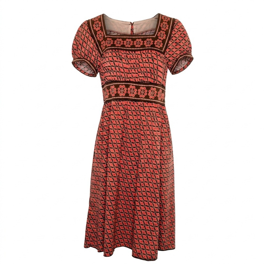 Studio M Womens Orange Brown Geometric Medallion Square Neck Midi Dress Small
